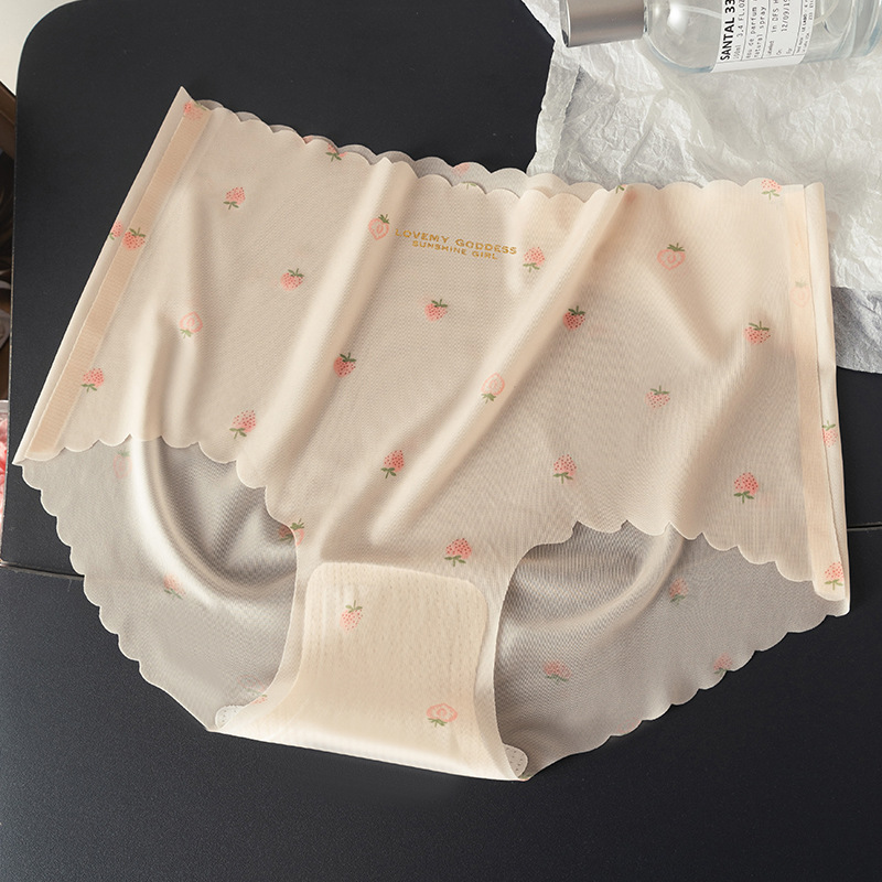 Chica de seda de hielo de fresa sin costuras estilo delgado de secado rápido estudiante entrepierna de algodón puro cintura media niña mujer antibacteriana refrescante
