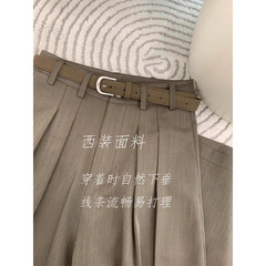 CHAO级推荐！韩式浅咖色精纺羊毛休闲女裤西裤显瘦高腰百搭阔腿裤