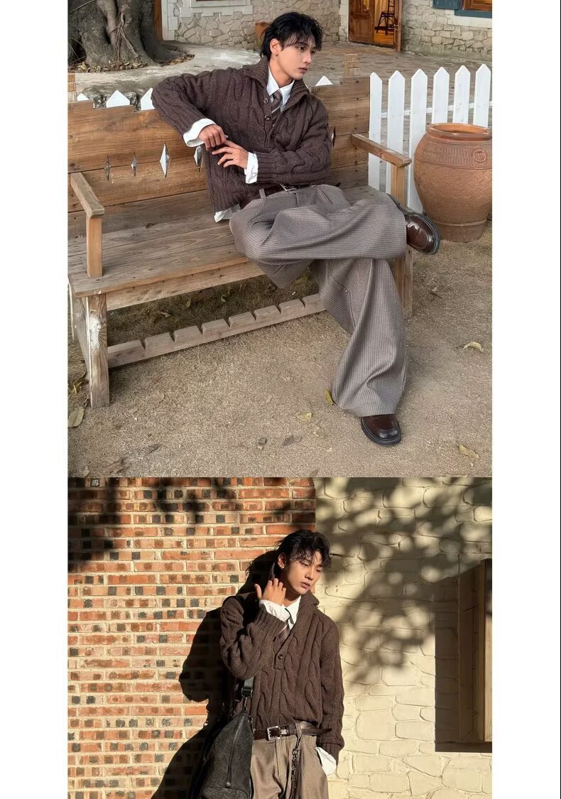 Men's Cable Knit Sweater Chunky Embossed Texture Pullover Jumper_voghion.com