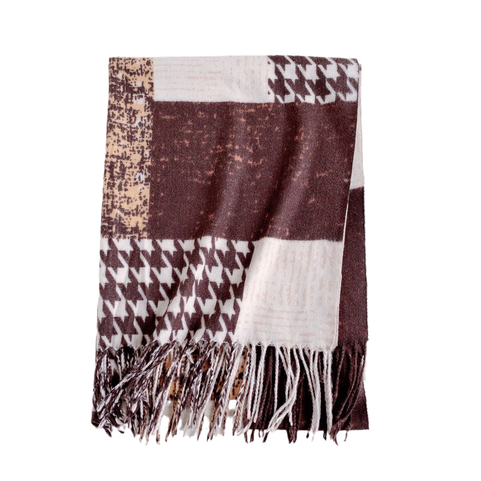 Bufanda de imitación de cachemira con estampado de pata de gallo para otoño e invierno 2025, chal versátil europeo y americano con estampado a cuadros, bufanda cálida y decorativa para el cuello.