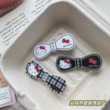 可爱黑白格子蝴蝶结KT猫发夹百搭少女心刘海侧边夹卡通碎发夹儿童