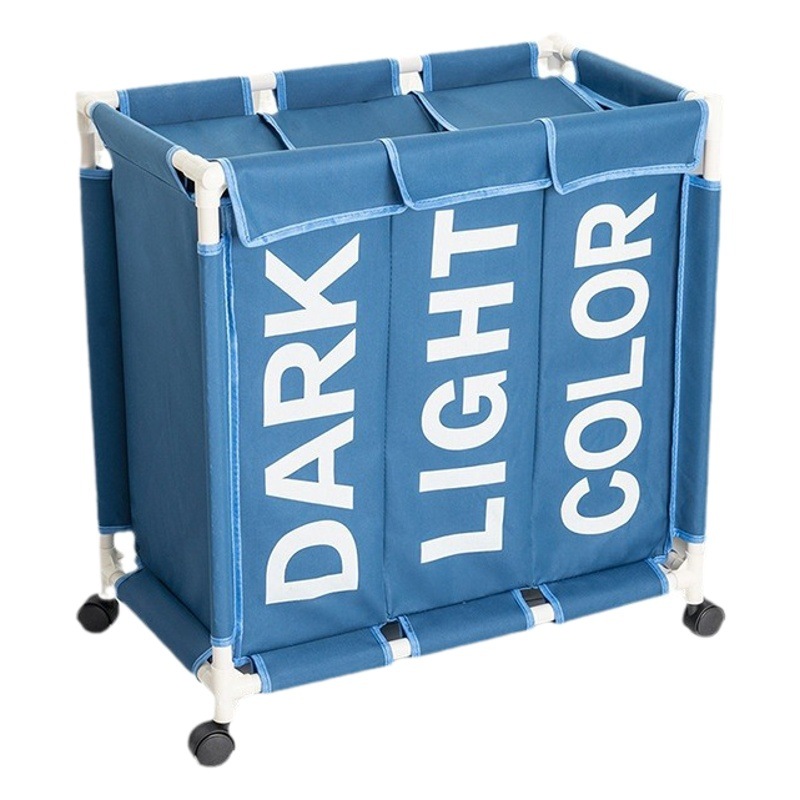 Cesta de lavandería de tres rejilla de moda simple con polea hogar Oxford paño cesta de lavandería plegable a prueba de humedad