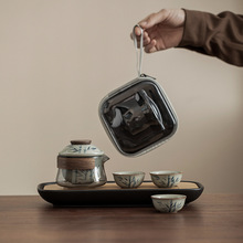 单人随身便携泡茶壶高档玻璃快客杯一壶三杯户外露营旅行茶具套装
