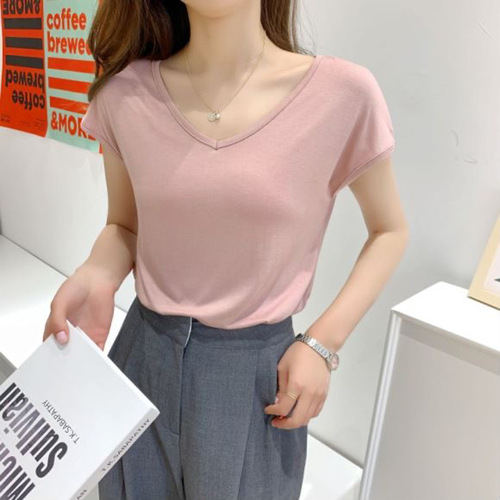 Women's Summer Thin Short-Sleeve Tank Top Loose Fit Backless Casual Solid Color Inner Base Shirt