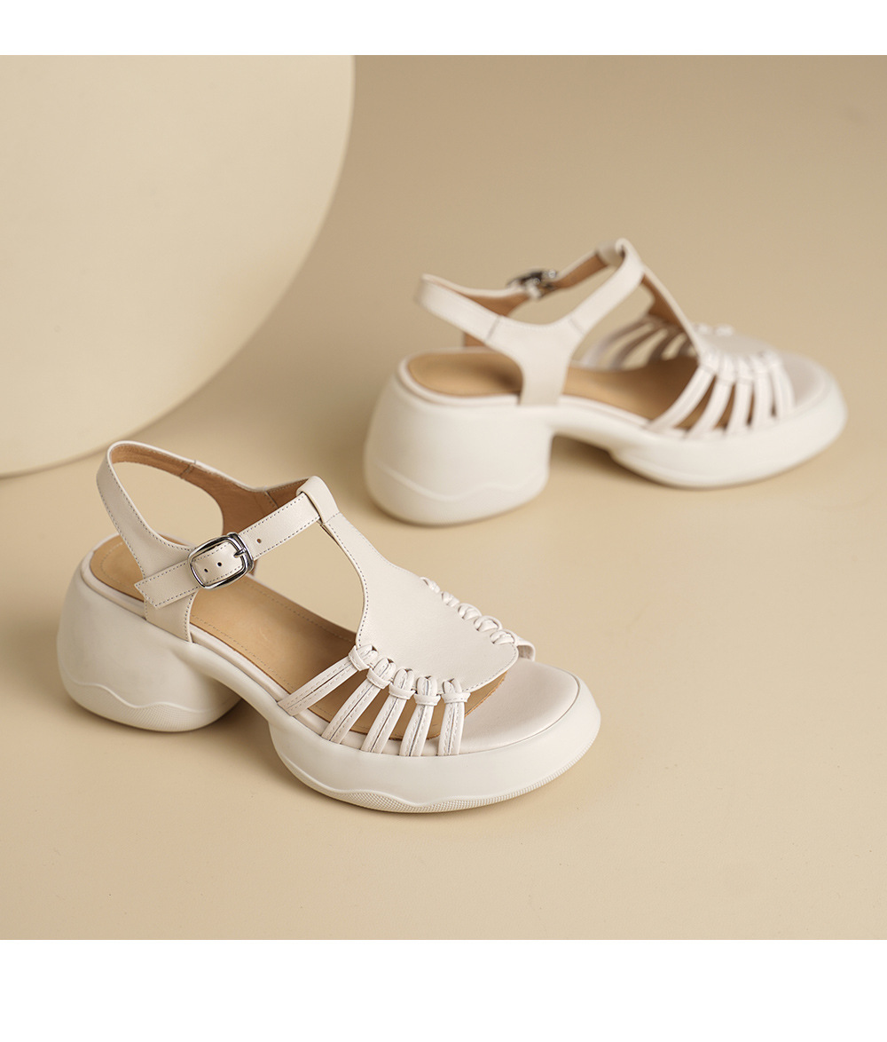 Sandal nữ đế dày quai ngang khóa chữ T dệt phong cách thể thao — đen chi tiết 15