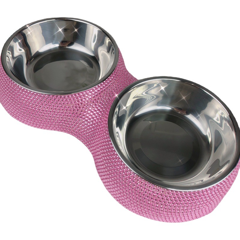 Tazón para mascotas de diamante transfronterizo de acero inoxidable extraíble de doble capa tazón de comida para mascotas