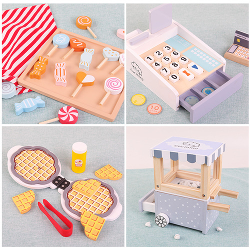 New children's play house toy popcorn sales cart candy set building blocks baby simulation cashier