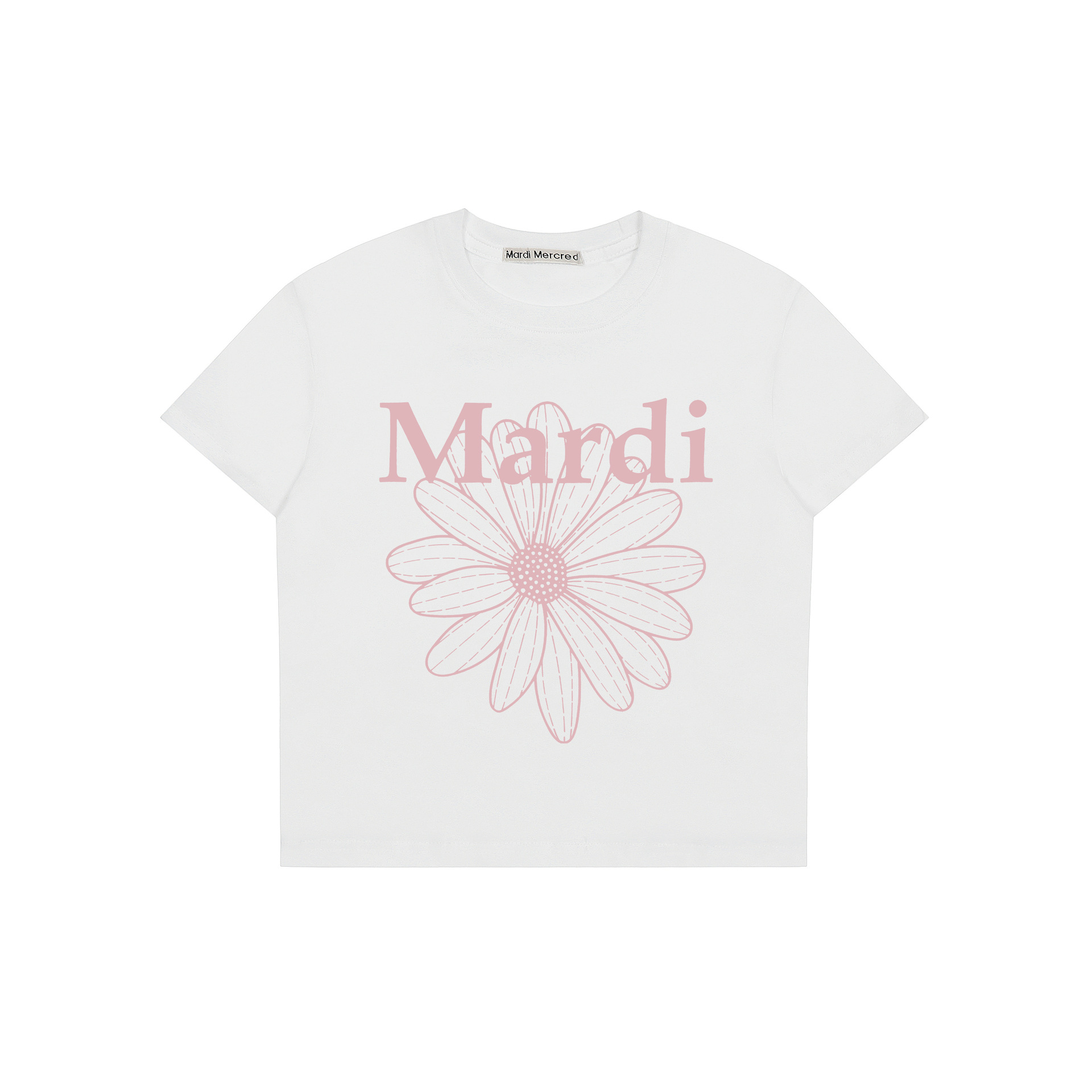 現物韓国潮牌mardiギャルの短い女性の小さい菊のプリントの半袖の臍を露出して身を修めるtシャツは代行します。