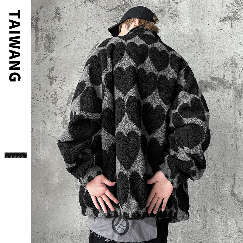 Men's Clothing brand loose lamb wool jacket for men 2024 autumn and winter new style jacket black heart cotton coat for men_voghion.com
