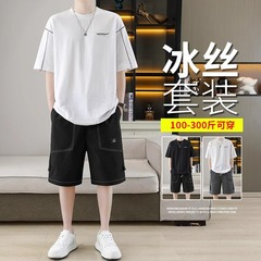 夏用の男性用の大きいサイズのアイスシルクスーツ、ハンサムな男の子の夏用半袖プラスファットショーツのセット