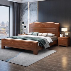 中式胡桃木實木床家用臥室1米8雙人床現代簡約氣壓高箱儲物床婚床