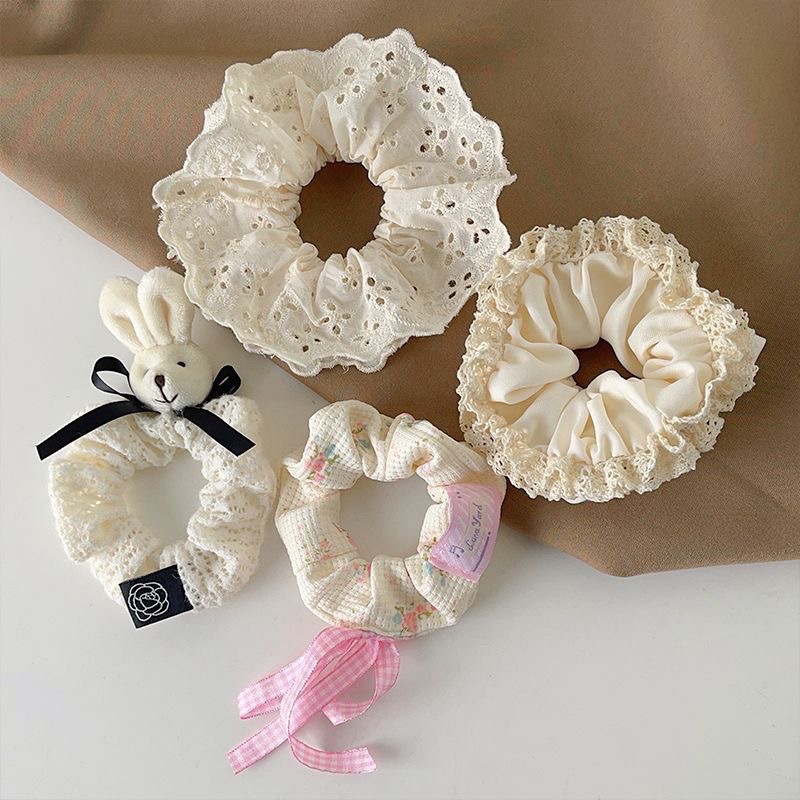 [Set aleatorio de 6 piezas] anillo de pelo de cerdo de peluche intestino grueso cuerda de cabeza dulce arco iris cabello anillo de cabello arco adornamiento de cabello mujer