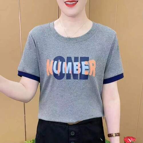 2024 fashionable Western-style mom's outfit letters spring T-shirt middle-aged and elderly large size all-matching bottoming shirt casual women