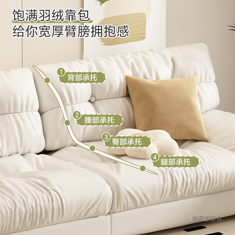 云朵沙发新款现代简约奶油风客厅小户型直排双三人位懒人布艺沙发|undefined
