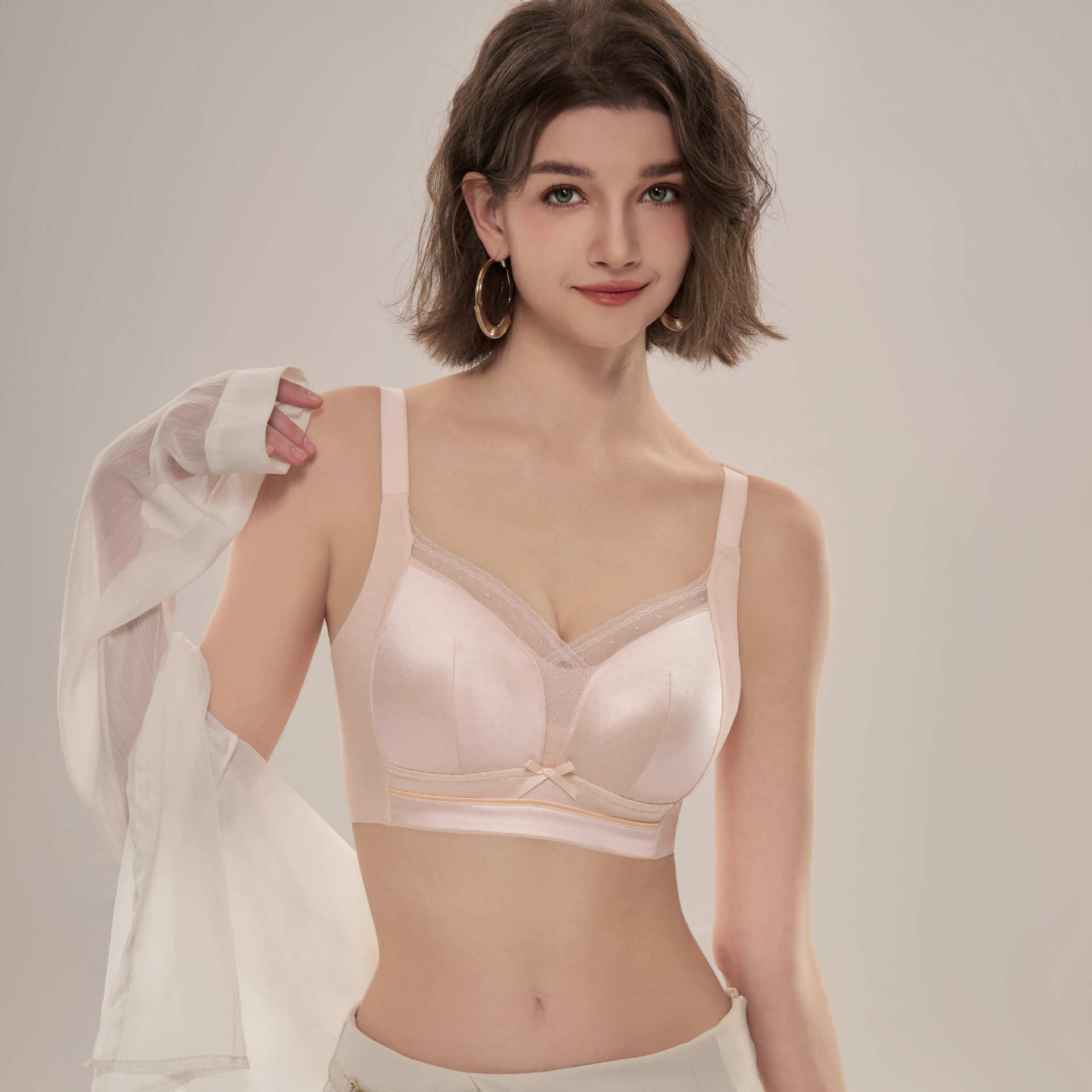 Thin Cup Bra for Small Bust, Pushing Up, Non-Slip, Underwire-Free, Full Cup, Adjustment Bra for Women