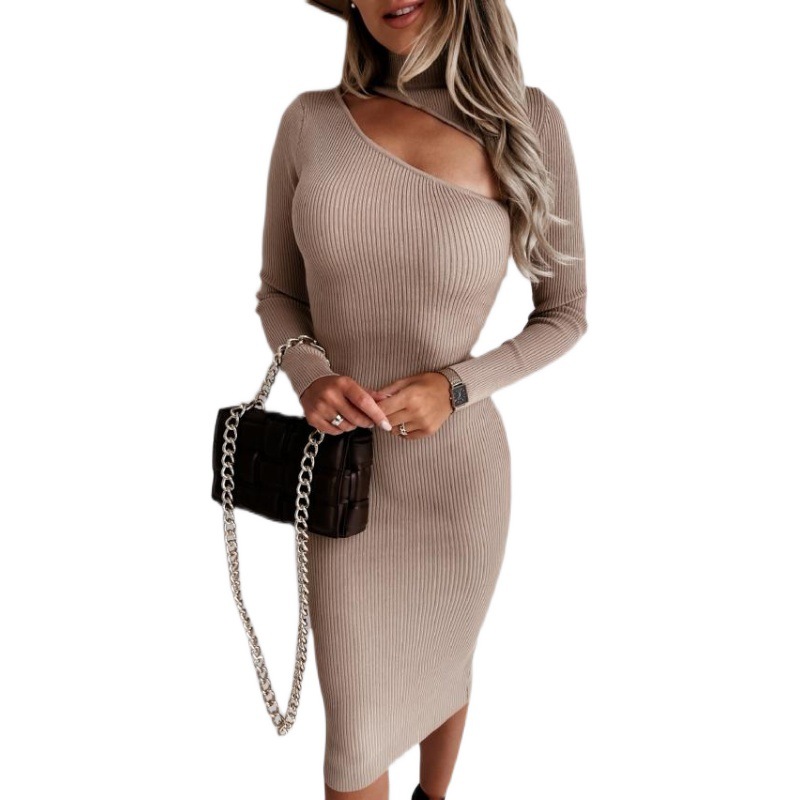 Vestido ajustado de punto con hombros al descubierto y manga larga nuevo para otoño/invierno 2021, estilo sexy, para Amazon/AliExpress
