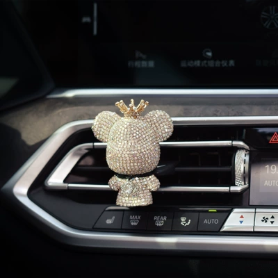 New rhinestone violent bear creative car decoration air outlet car aromatherapy Diamond-embedded car accessories factory wholesale (Other Automotive Interior Supplies) - white