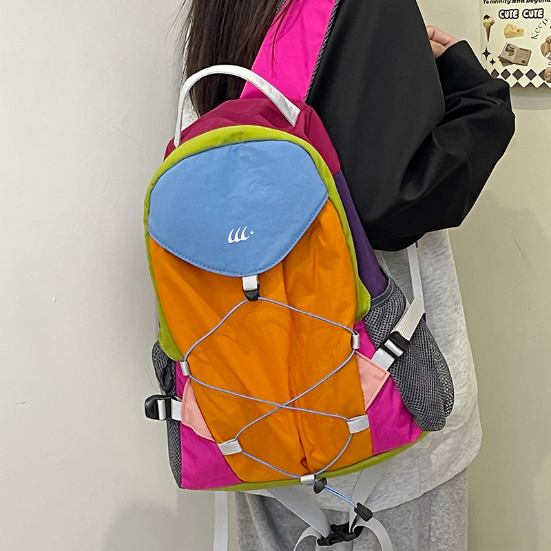 Casual Outdoor Classic Color Contrast Mountaineering picnic Bag 2024 New Korean Style Women's Lightweight Large Capacity Travel Backpack