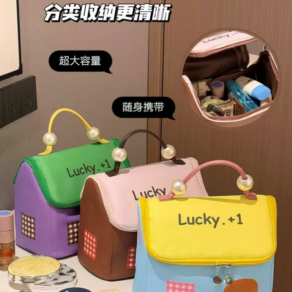 Liteng Dopamine House Cosmetic Bag Women's Large Capacity Portable 2025 New Waterproof Candy Color Lightweight Storage Bag