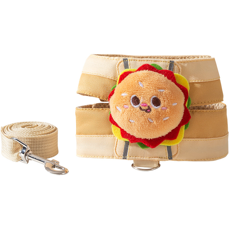 Muñeca de hamburguesas fritas correa de pecho ventilada disipación de calor no sofocante piel resistente al desgaste para remolcar artículos de salida para mascotas