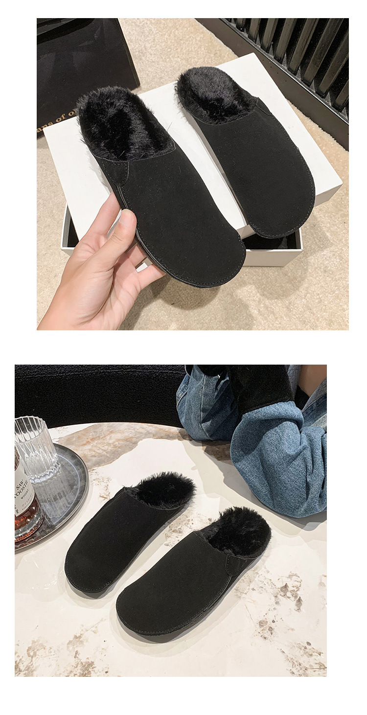 Pantofole pelose da ufficio da donna da indossare fuori 2023 autunno e inverno nuova casa con suola spessa più pantofole in cotone con punta calda in velluto_voghion.com