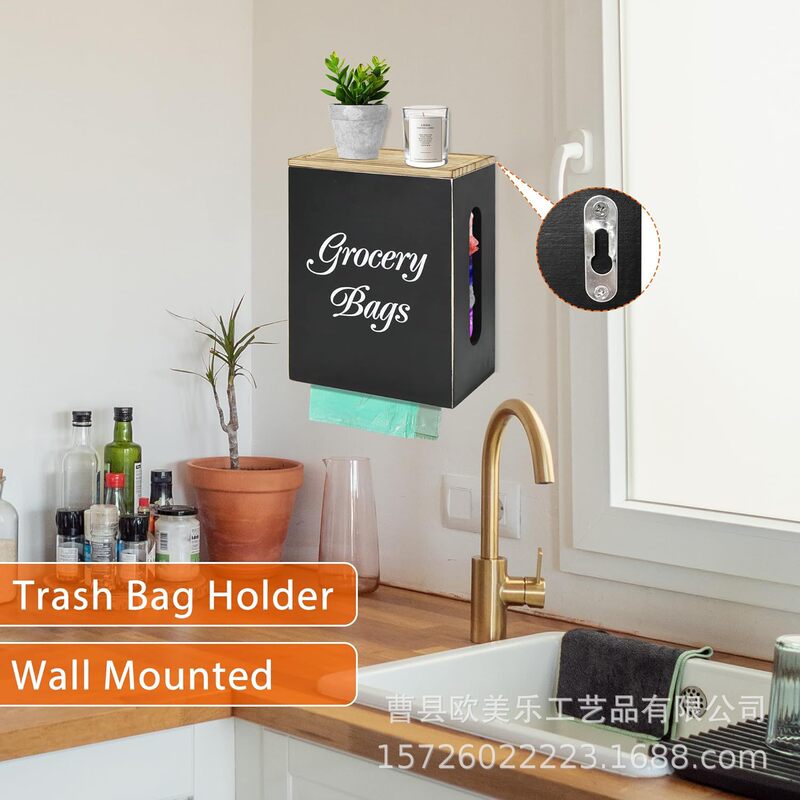 Wooden grocery storage box wall-mounted garbage bag dispenser kitchen farmhouse solid wood garbage bag roll holder box