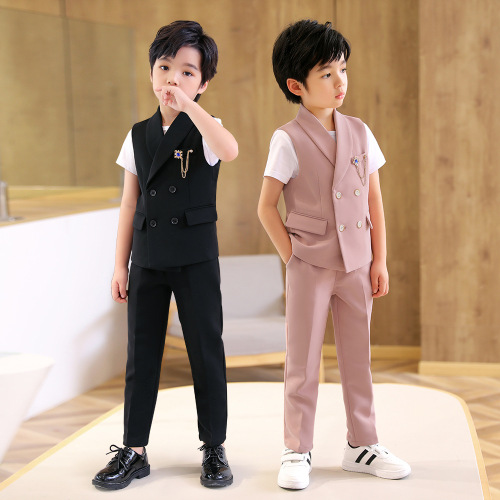 Children's suit 2024 spring and summer new style boys' gentleman's vest two-piece set host speech photography dress on behalf of