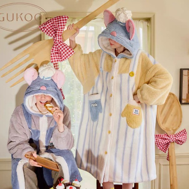 Nutshell Same Style Couple's Nightgown Ratatouille Coral Velvet Nightgown Women's Winter New Thickened Home Wear Nightgown Men's