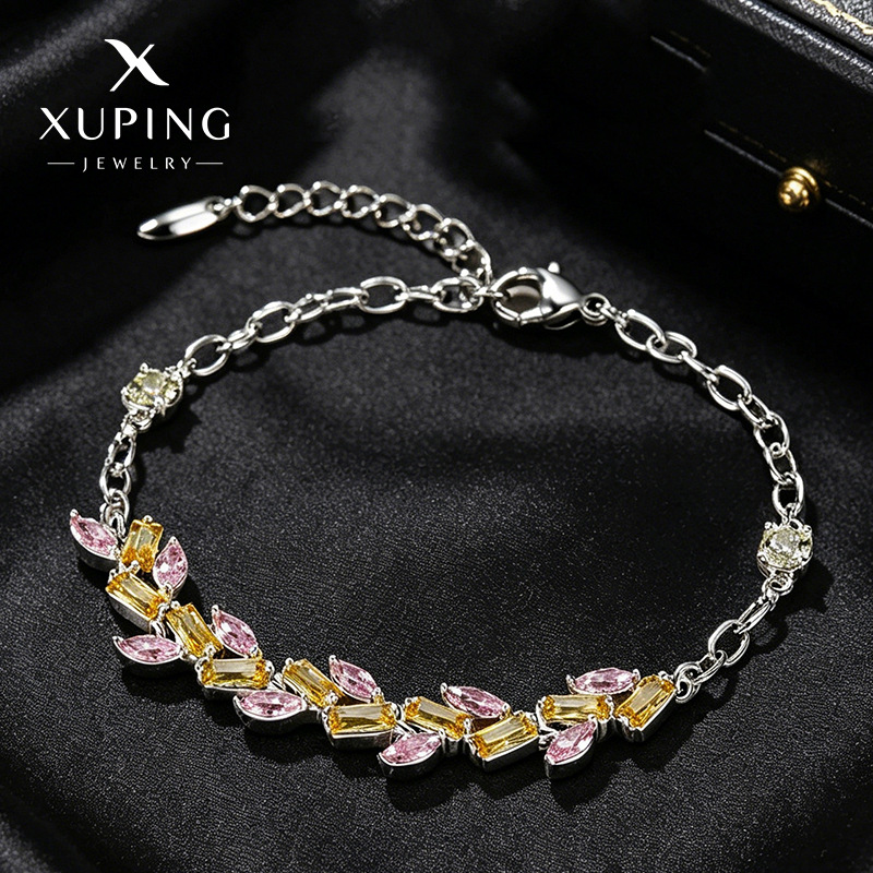Xuping colección de cobre chapado blanco incrustado color zircon pulsera de orejas de trigo nicho de moda joyería de lujo ligera