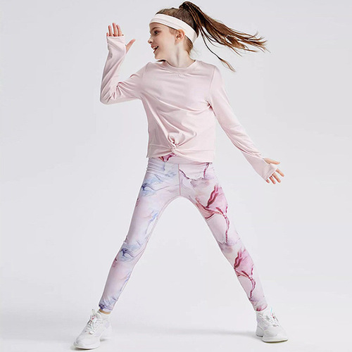 New style sportswear set for children, slim-fit elastic sun protection long-sleeved yoga pants with gradient fluorescent color