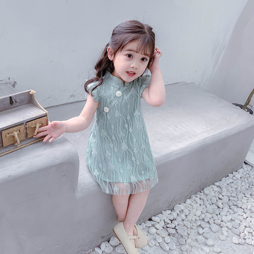 Children's dress female summer baby style skirt cheongsam princess dress children's vest dress 2024 summer new style