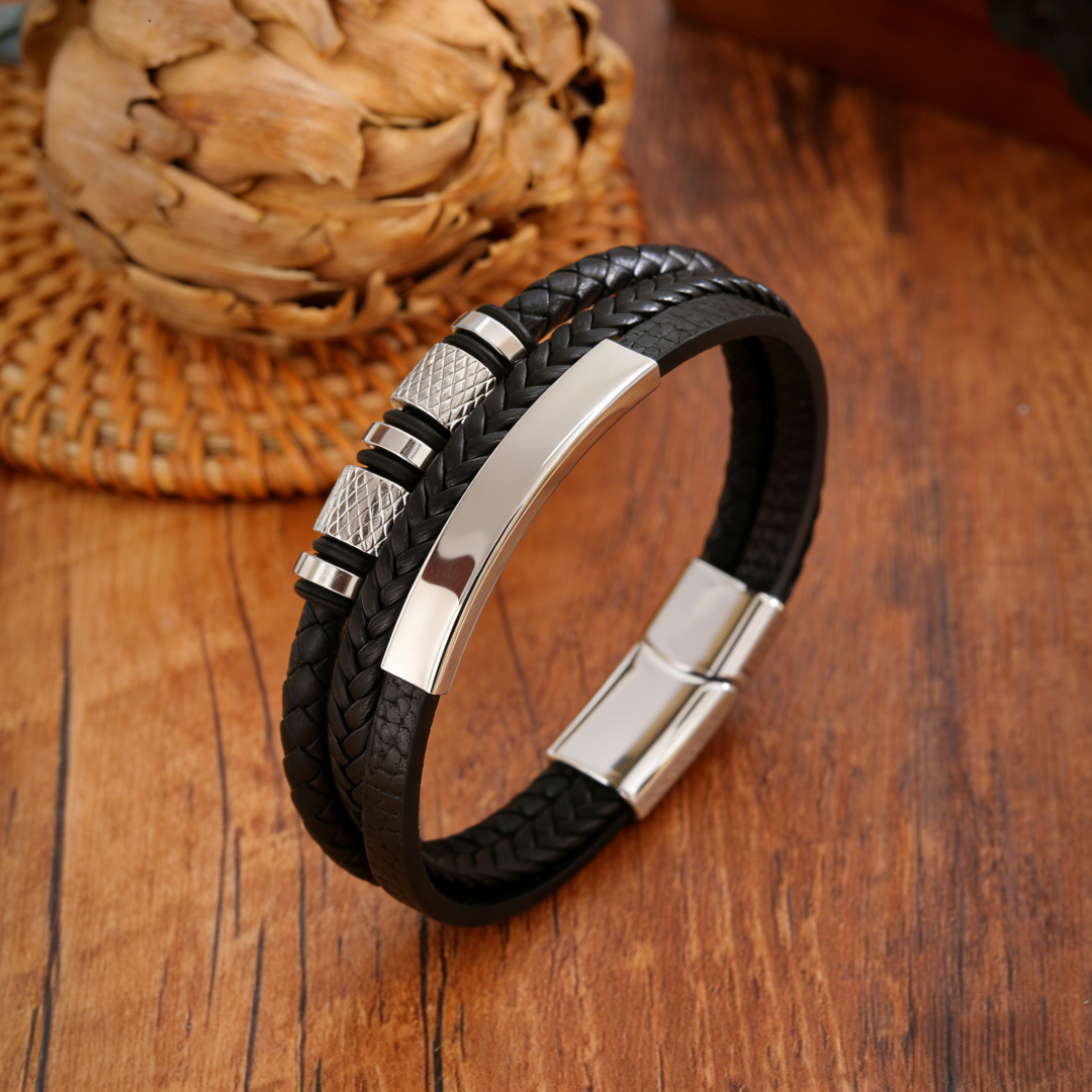Men’s Braided Leather Bracelet Waterproof And Hypoallergenic_voghion.com