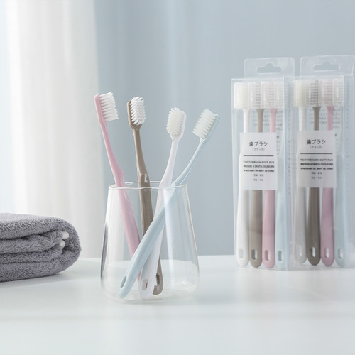 Japanese unprinted macarons, the same style for adults with fine soft hair, Japanese style simple 4 toothbrushes, ceramic color handle toothbrushes