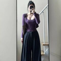 欲紫色吊带开衫两件套装女秋季2025新款内搭甜辣妹短款长袖上衣
