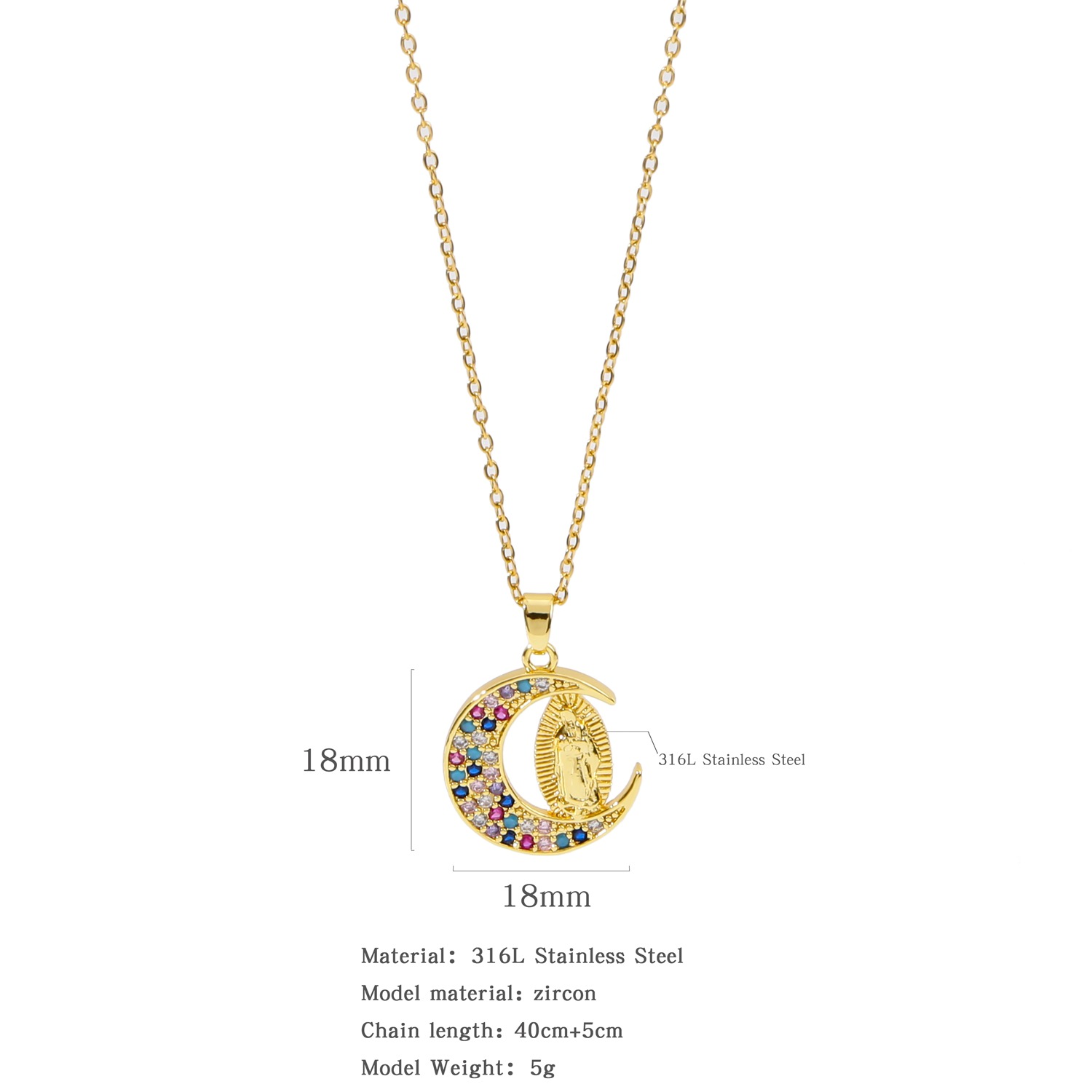 Real Gold Plated Human Virgin Mary Color Block 316L Stainless Steel Simple Style Classic Style Waterproof Non Tarnish Surgical Steel 316L Stainless Steel Subscribe to Our Newsletter & Get Exclusive Offers Pendant Necklace display picture 5