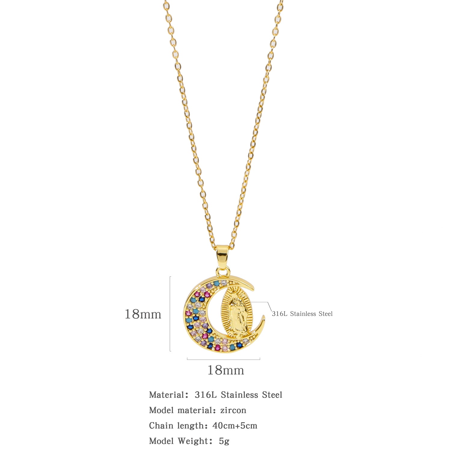 316L Stainless Steel  Simple Style Classic Style Inlay Color Block Zircon Pendant Necklace display picture 5