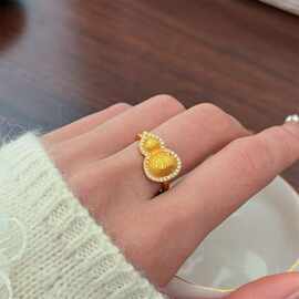 精致拉丝葫芦戒指女小众设计法式复古轻奢气质百搭高级感戒子指环