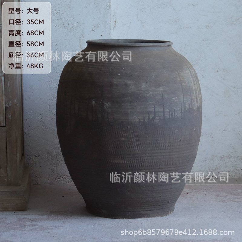Retro gris negro de cerámica gran decoración paisajística de viento tranquilo de cerámica de cerámica gruesa de cerámica de suelo de cerámica redonda gran jarrón de flores