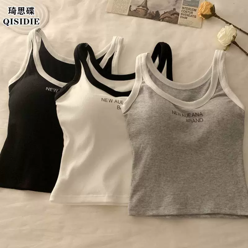 Женская нижняя одежда на бретельках с подушечками для груди, новый дизайн, контрастный цвет, сексуальный тонкий короткий топ без рукавов