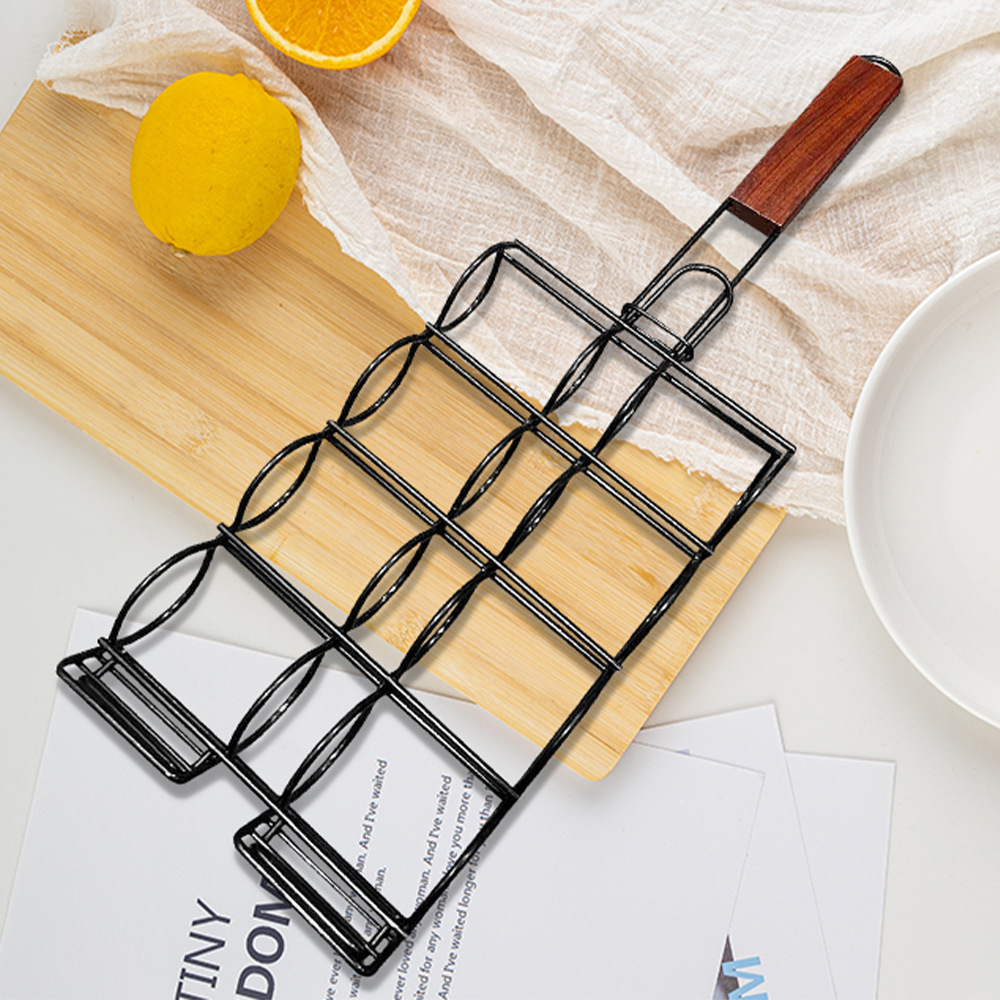 Cesta para Barbacoa con Mango de Madera de Acero Inoxidable, Antiadherente, para Camping y Parrilla