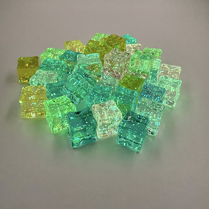 18mm Fine Flash Luminous Ice Jewelry Simulation High Transparent Luminous Square Luminous Starry Sky Ice Acrylic Ice