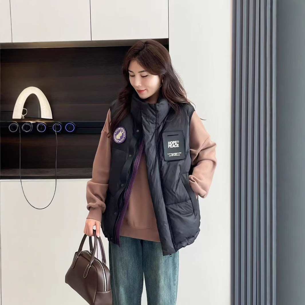 2024 겨울 새 라벨링 다운 코튼 조끼 루즈 패션 한국 스타일 두꺼운 따뜻한 커플 조끼 트렌디 재킷