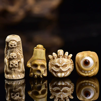 Xizang-Style Carved One-Eyed Monster Pendant Spacer Bead DIY Semi-Finished Buddhist Bead Bracelet Accessory
