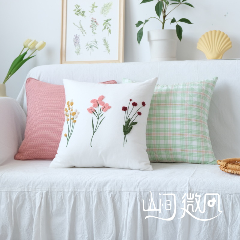 RP4T批发花朵抱枕复古法式美式田园绿色清新棉麻靠枕客厅沙发靠包