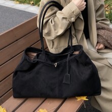 小众设计麂皮绒托特包韩系ins简约潮2025百搭大容量穿扣带单肩包
