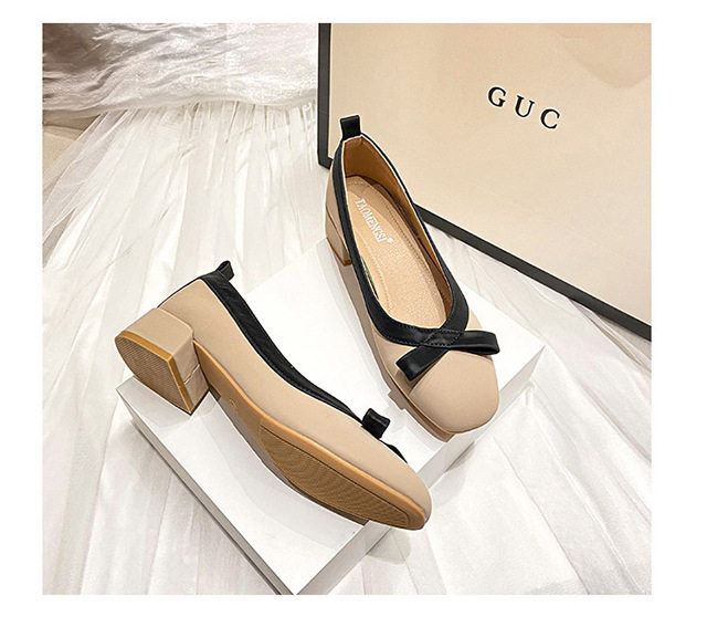 Giày cao gót nữ mũi vuông cổ thấp thắt nơ gót vuông 3–5 cm — Màu mơ, Màu nâu (màu trà sữa) chi tiết 27