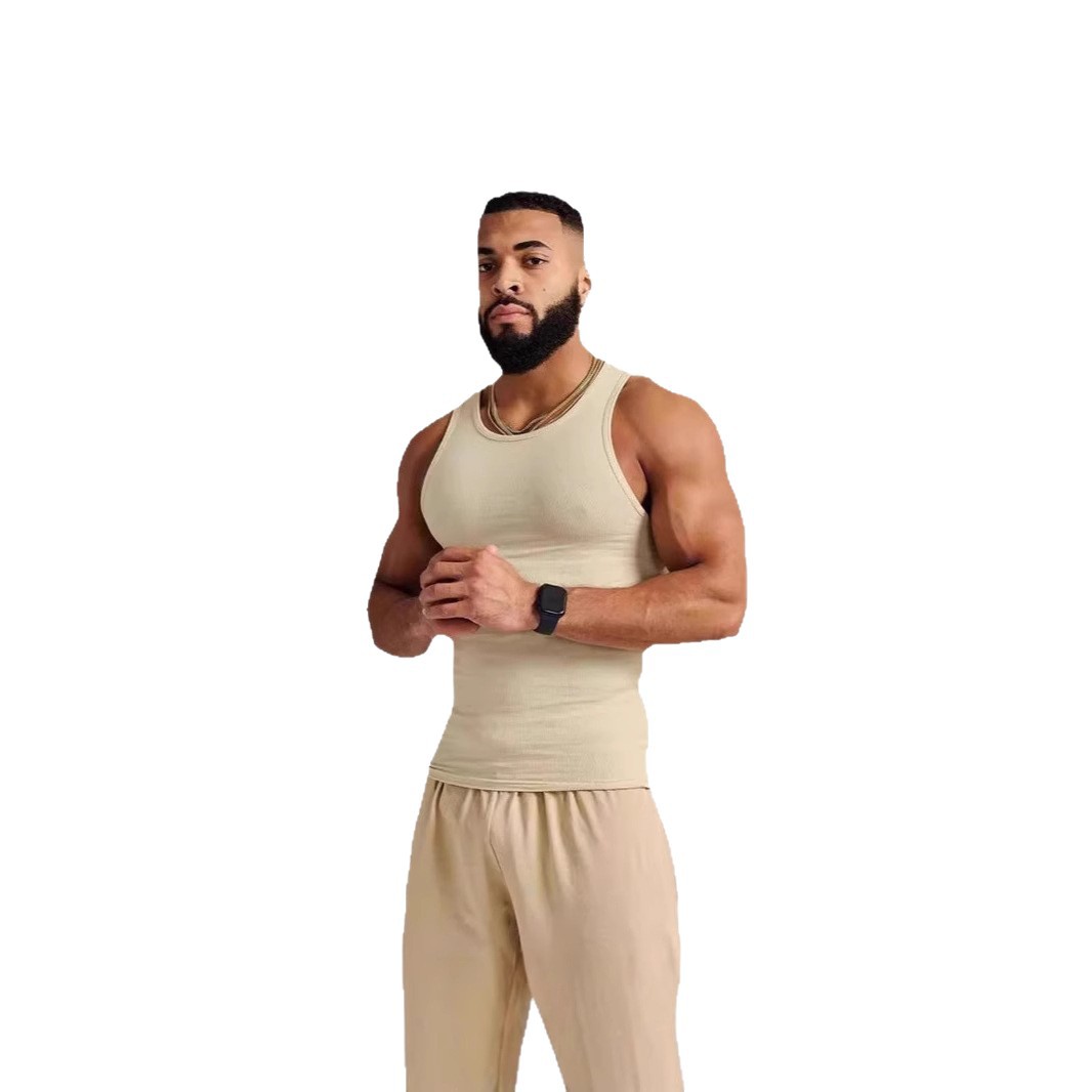 Chaleco de hombre verano americano delgado deportivo chaleco de color sólido fitness tendencia de los hombres casual elástico sin mangas camiseta