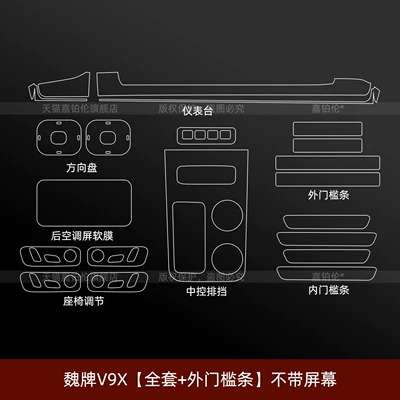tempered film, air conditioning threshold – Car interior film - weipai-v9x-full-set-exterior-door-sill-strips-without-screen