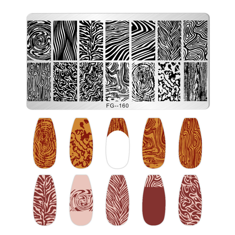 跨境美甲印花板格纹豹纹牛仔纹Nailplate不锈钢指甲复古模板转印|undefined