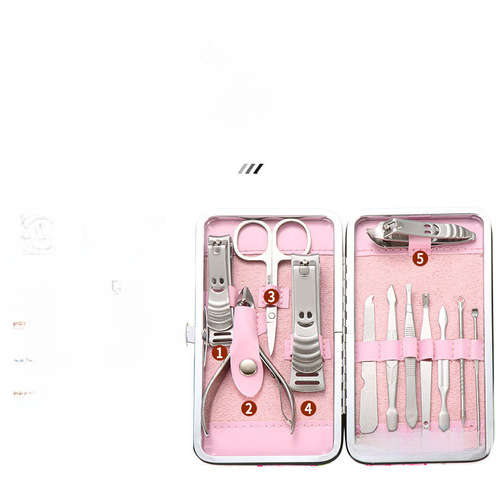 Stainless steel nail clipper set of 12 pieces, cross-border women's flower nail grooming tool set, large nail clipper set